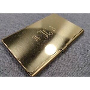 Vintage Goldtone Brass Hinged Pocket Business Card Holder Monogram AFH‎ or AHF